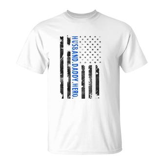 Husband Daddy Hero Police Officer Sheriff Deputy Fathers Day T-Shirt - Seseable