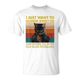 I Just Want To Drink Whisky And Ignore My Problems Black Cat T-Shirt - Seseable