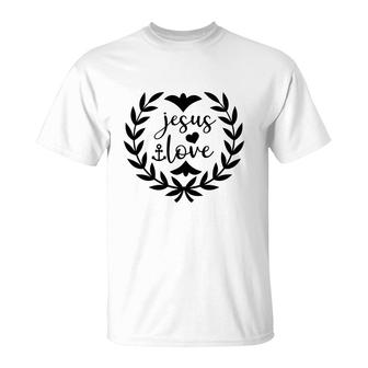 Jesus Love Bible Verse Black Graphic Circle Christian T-Shirt - Seseable