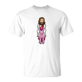 Jesus Riding A Pink Unicorn Funny Christmas Easter T-Shirt - Monsterry