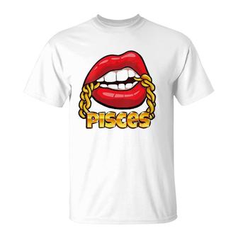 Juicy Lips Gold Chain Pisces Zodiac Sign V-Neck T-shirt - Thegiftio UK