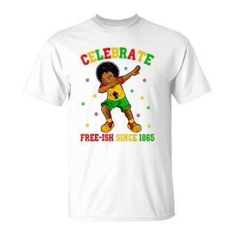 Juneteenth Celebrate 1865 Brown Skin Dabbing Black Boys Kids T-Shirt - Seseable