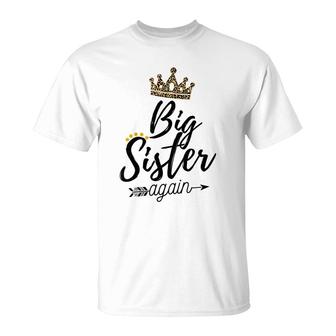 Kids Big Sister Again 2022 Soon To Be Bigsister Leopard Print T-Shirt - Seseable
