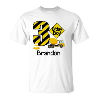 Kids Construction 3Rd Birthday Brandon Boys 3 Years Old Party T-Shirt - Seseable