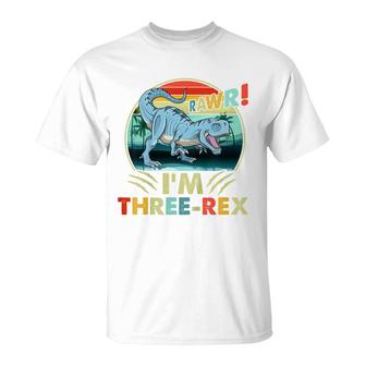 Kids Rawr Im Three-Rex 3Rd Birthday 3 Year Old Dinosaur Kids T-Shirt - Seseable