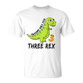 Kids Three Rex Birthday Toddler Boy Girl 3Rd Bday 3 Rex T-Shirt - Seseable