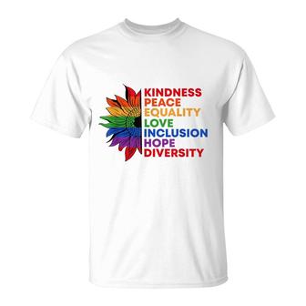 Kindness Peace Equality Love Gay Pride Sunflower Lgbtq Ally T-shirt