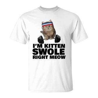 Kitten Swole Right Meow Gym Workout Cat Swole Right Meow T-Shirt - Seseable