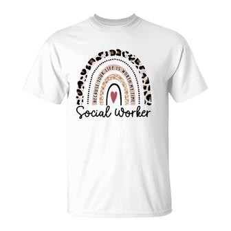 Leopard Rainbow Social Worker Funny Social Worker Christmas T-Shirt | Mazezy