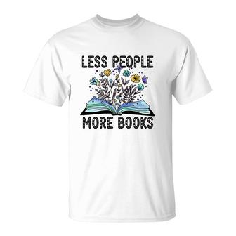 Less People More Books Teacher Black Graphic T-Shirt - Seseable