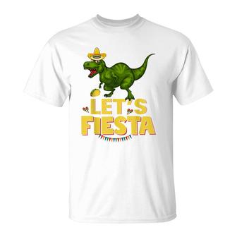 Lets Fiesta Sombrero Dinosaur Lover Funny Cinco De Mayo T-Shirt - Seseable