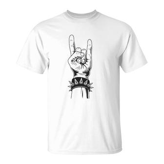 Lets Rock Devil Salute French Fries Fork Metal Hand & Roll T-Shirt | Mazezy