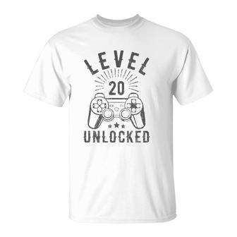 Level 20 Unlocked Simple Gamer 20Th Birthday 20 Years Old T-Shirt - Seseable