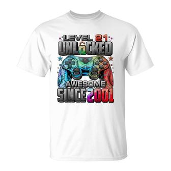 Level 21 Unlocked Awesome Since 2001 21St Birthday Gaming T-Shirt - Seseable