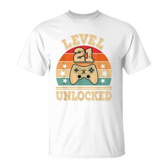 Level 21 Unlocked Video Gaming 21St Birthday 2001 Game Retro T-Shirt - Seseable