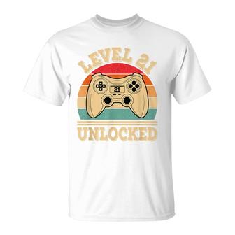 Level 21 Unlocked Video Gaming 21St Birthday 2001 Retro Game T-Shirt - Seseable