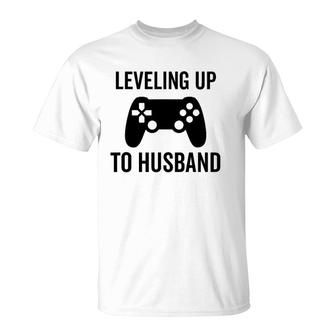 Leveling Up To Husband Engagement Groom Video Game Lover T-Shirt - Seseable