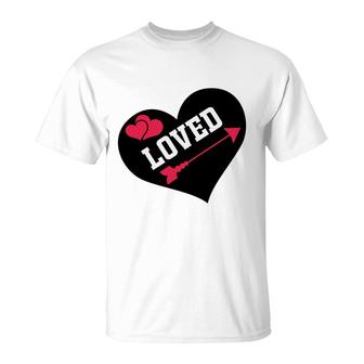 Loved Bible Verse Black Graphic Great Heart Christian T-Shirt | Seseable UK