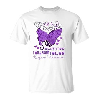 Lupus Awareness Warrior Purple Ribbon Butterfly Wolf Womens T-Shirt - Seseable
