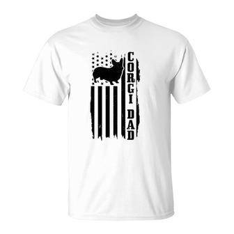 Mens Corgi Dad Vintage American Flag Patriotic Corgi Dog T-Shirt | Mazezy