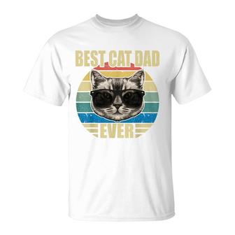 Mens Funny Vintage Cat Daddy Fathers Day Best Cat Dad Ever T-Shirt - Seseable