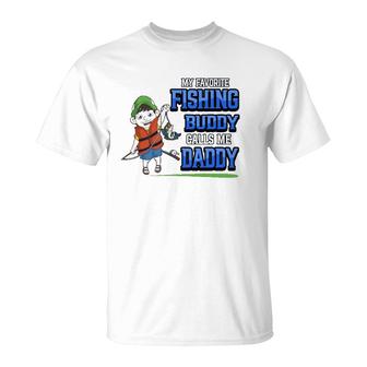 Mens My Favorite Fishing Buddy Calls Me Daddy Father Son Angler T-Shirt - Seseable