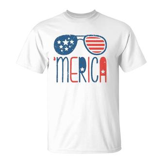 Merica American Flag Aviators Toddler4th July Usa Flag Sunglass T-Shirt - Seseable