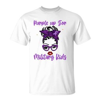 Messy Bun Purple Up Day For Military Kids Child Purple Up T-Shirt - Seseable