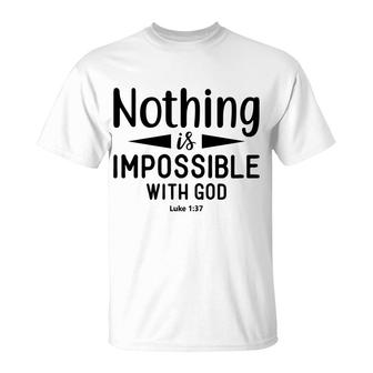 Nothing Is Impossible With God Bible Verse Black Graphic Christian T-Shirt - Seseable