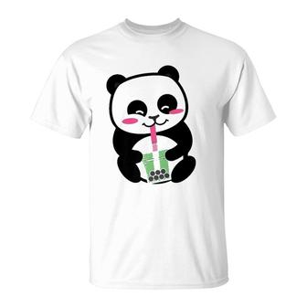 Panda Sipping Bubble Tea Cute Animal Inspired Anime T-Shirt | Mazezy