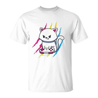 Pansexual Gaymer Geek Pride Lgbt Video Game Lover Gift Cat T-Shirt - Seseable