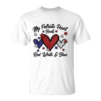 Patriotic 4Th Of July Hearts For Women Red White And Blue T-Shirt - Seseable