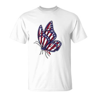 Patriotic Butterfly American 4Th Of July Butterfly Usa Flag T-Shirt - Seseable