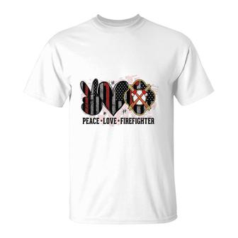 Peace Love Firefighter Proud Job Idea Design T-Shirt - Seseable