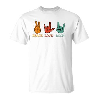 Peace Love Rock And Roll Retro Vintage Peace Loving Musician T-Shirt - Seseable