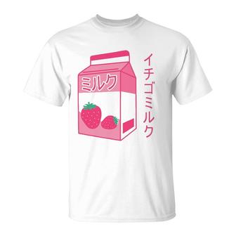 Pink Strawberry Milk Japanese Kawaii Retro 90S Anime T-Shirt - Seseable