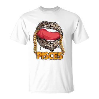 Pisces Girl Juicy Lips Leopard Print Astrology Zodiac Sign T-Shirt - Seseable
