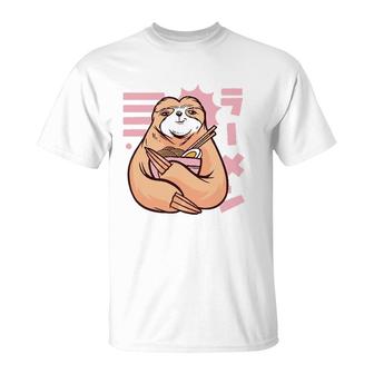 Ramen Noodles Sloth 90S Kawaii Anime Girl Japanese Aesthetic T-Shirt - Seseable