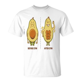 Recurso Funny Avocado Befor And After Gym T-Shirt - Seseable