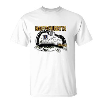 Retro Carabiner Massachusetts Fishing T-Shirt | Mazezy