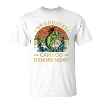 Retro I Graduated Can I Go Fishing Now Cute Graduation T-Shirt - Seseable
