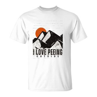 Retro Nature Lover Meme I Love Peeing Outside Hiking Camping T-Shirt | Mazezy