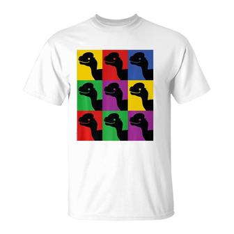Retro Pop Art Dilophosaurus Dinosaur Tee T-Shirt | Mazezy