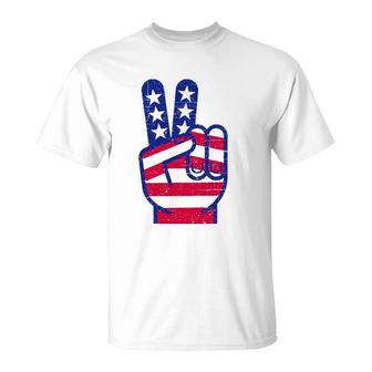 Retro Red White And Blue Peace Sign Vintage July Fourth Gift T-Shirt - Seseable
