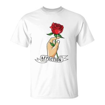 Rose Hand Affection Floral Novelty T-Shirt | Mazezy