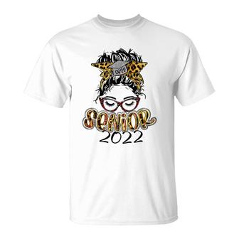 Senior 2022 Leopard Messy Bun Lady 2022 Graduation Gift T-Shirt - Seseable