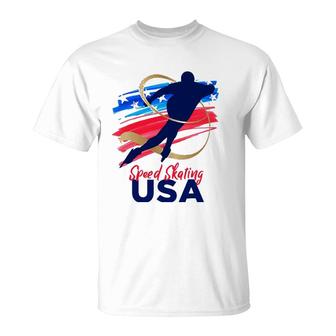 Speed Skating Usa Support The Teamusa Flag Winter T-Shirt | Mazezy