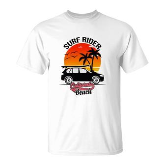 Surf Rider California Beach Retro Sunset T-Shirt - Seseable