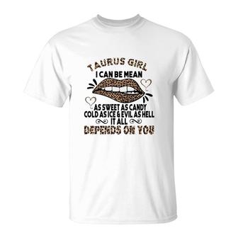 Sweet As Candy Cold As Ice Taurus Girl Leopard Design T-Shirt - Seseable
