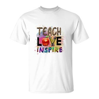 Teacher Leopard Teach Love Apple Great T-Shirt - Seseable